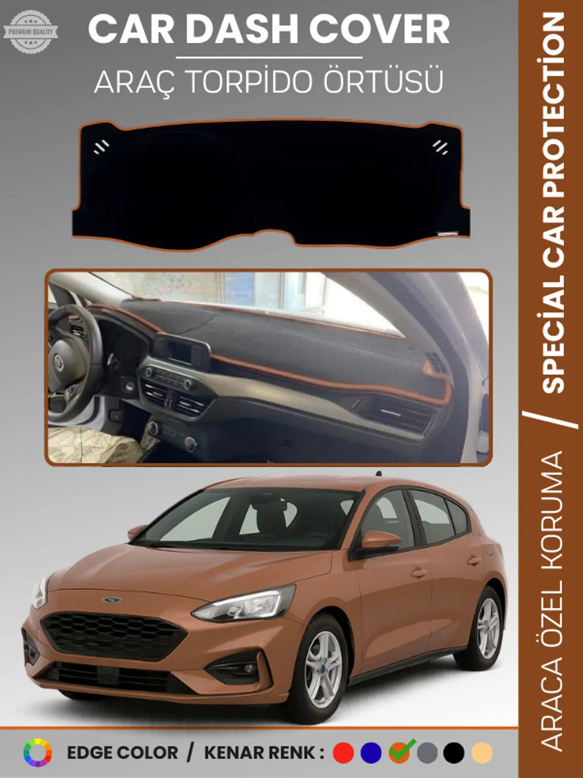 FORD FOCUS 4 (2017-2021) Uyumlu Torpido Örtüsü Araca Özel Ön Göğüs Koruma