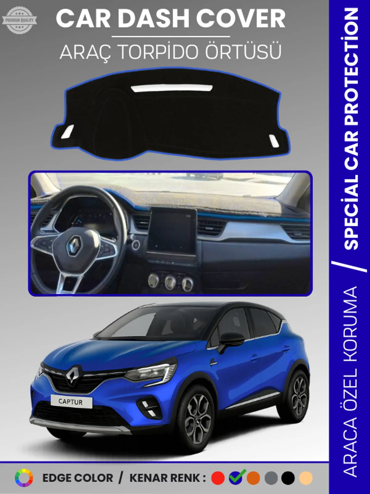 RENAULT CAPTUR (2019-2024) Uyumlu Torpido Örtüsü Araca Özel Ön Göğüs Koruma