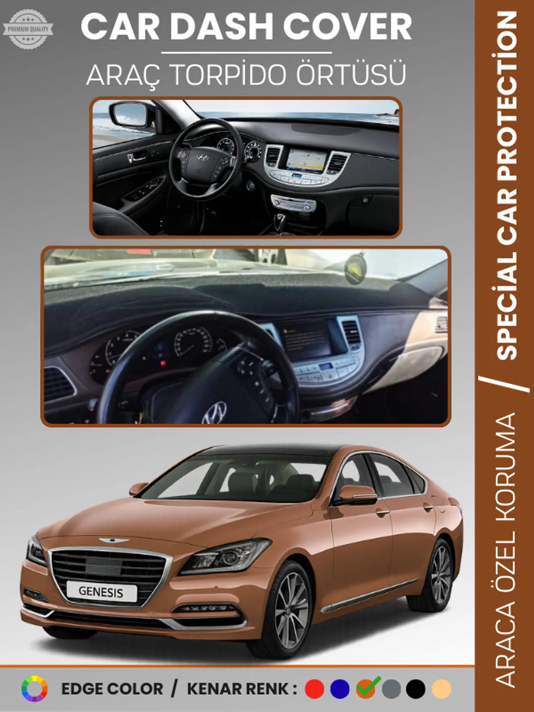 HYUNDAI GENESIS BH KASA (2008-2014) Uyumlu Torpido Örtüsü Araca Özel Ön Göğüs Koruma