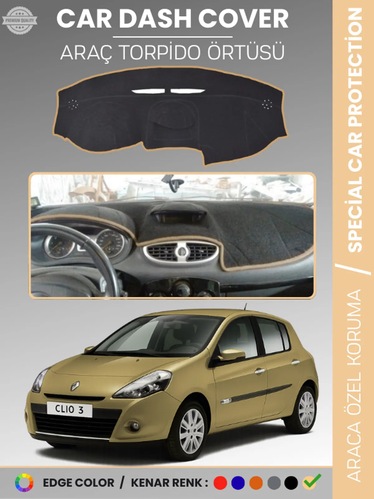 RENAULT CLIO 3 (2009-2014) Uyumlu Torpido Örtüsü Araca Özel Ön Göğüs Koruma