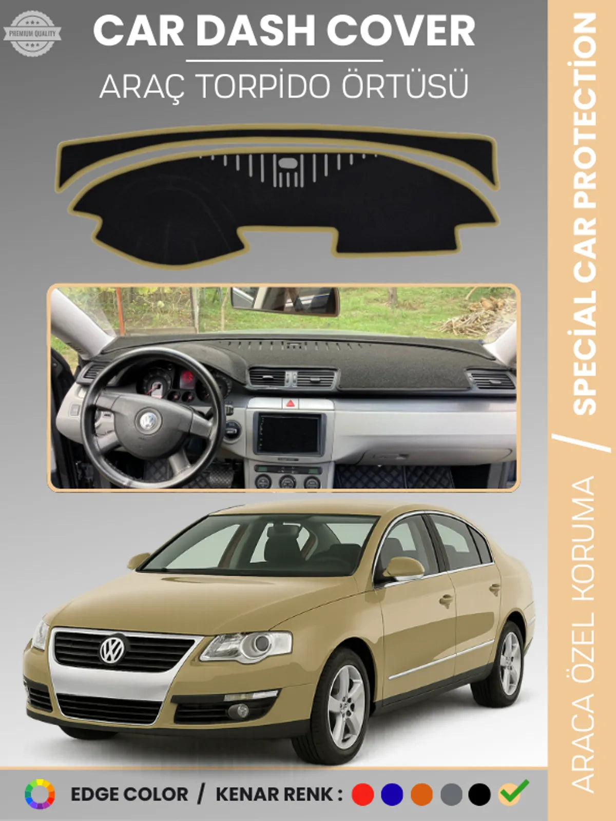 VOLKSWAGEN PASSAT B6 (2005-2010) Uyumlu Torpido Örtüsü Araca Özel Ön Göğüs Koruma