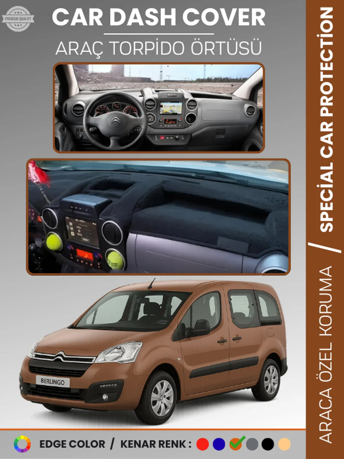 CITROEN BERLİNGO (2015-2020) Uyumlu Torpido Örtüsü Araca Özel Ön Göğüs Koruma