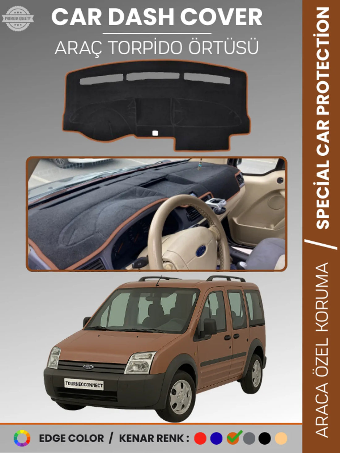 FORD TORNEO CONNECT (2002-2008) Uyumlu Torpido Örtüsü Araca Özel Ön Göğüs Koruma