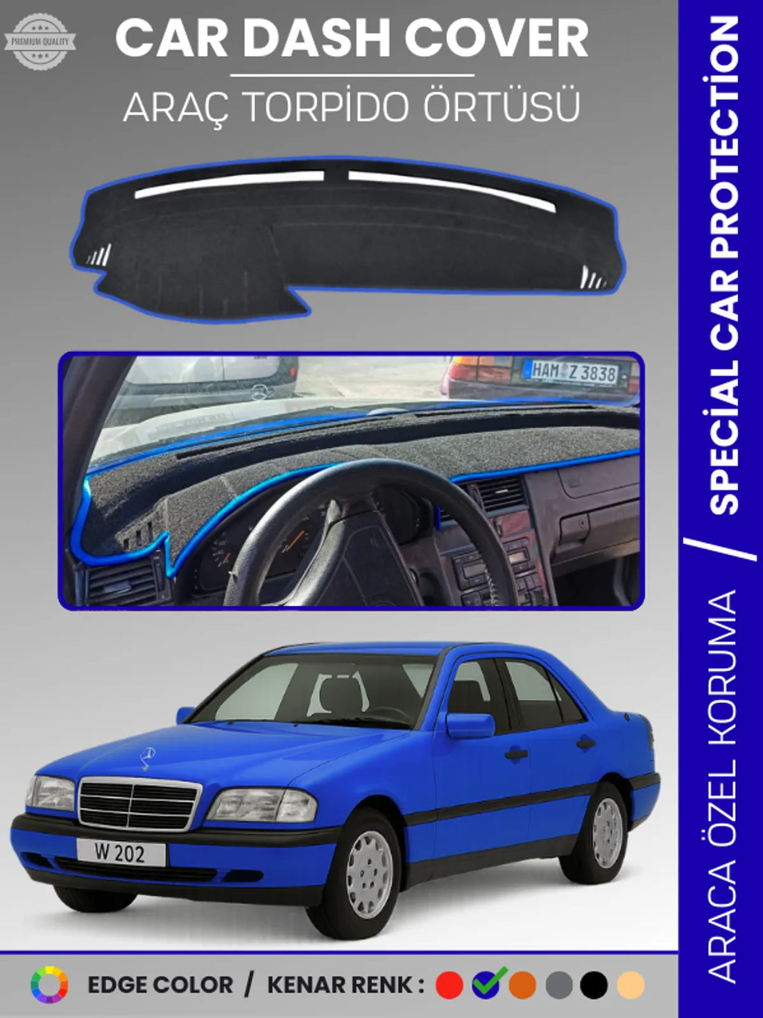 MERCEDES C CLASS W202 (1993-2000) Uyumlu Torpido Örtüsü Araca Özel Ön Göğüs Koruma