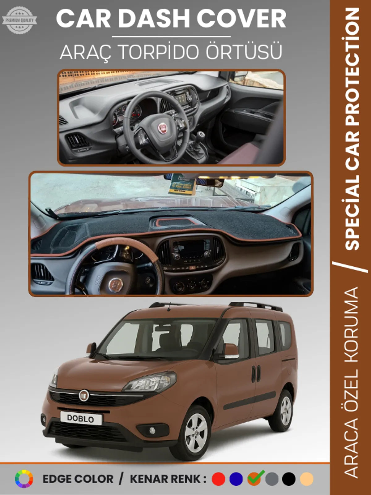 FIAT DOBLO (2015-2020) Uyumlu Torpido Örtüsü Araca Özel Ön Göğüs Koruma