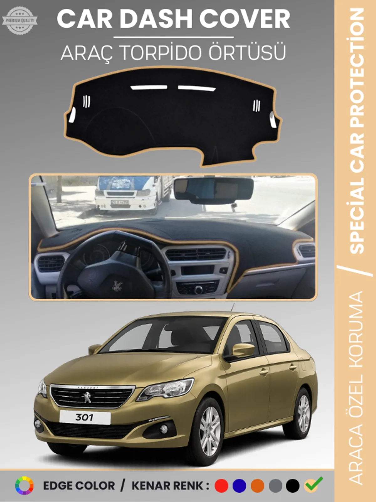 PEUGEOT 301 (2012-2024) Uyumlu Torpido Örtüsü Araca Özel Ön Göğüs Koruma