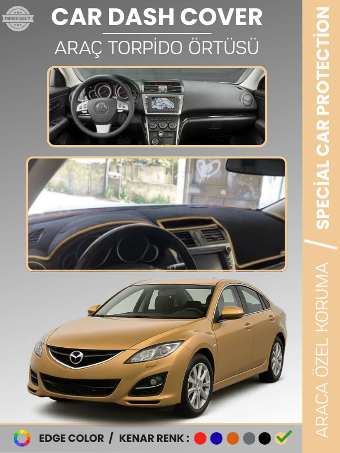 MAZDA 6 (2007-2013) Uyumlu Torpido Örtüsü Araca Özel Ön Göğüs Koruma