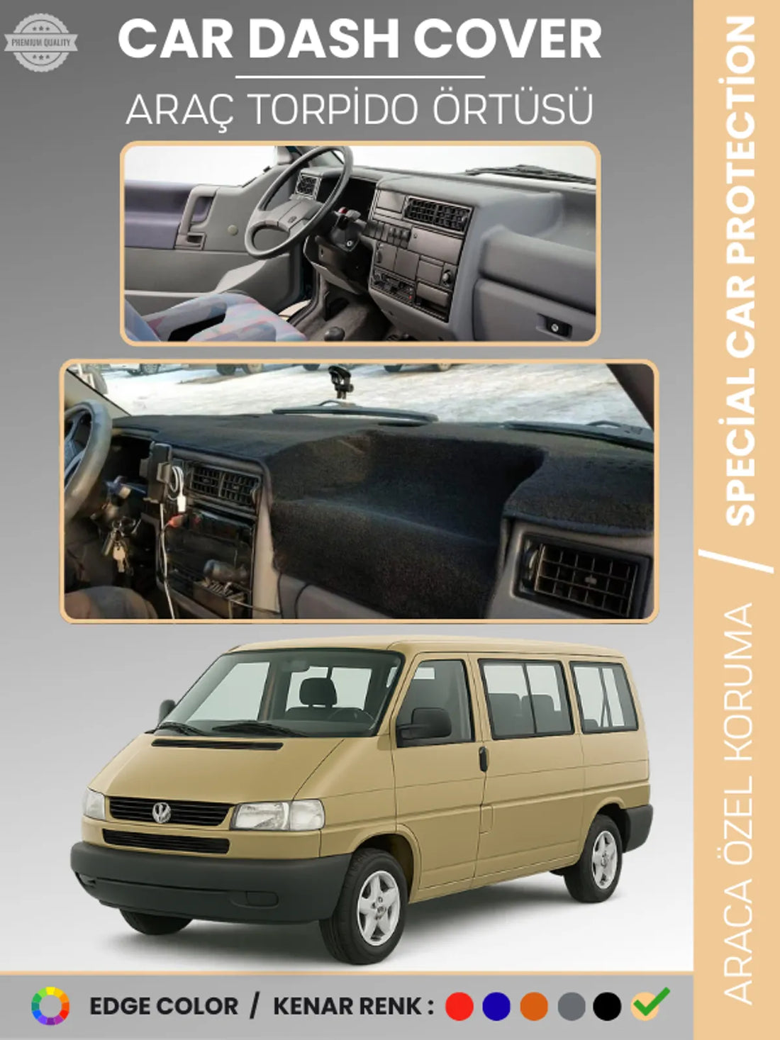 VOLKSWAGEN TRANSPORTER T4 (1990-2003) Uyumlu Torpido Örtüsü Araca Özel Ön Göğüs Koruma