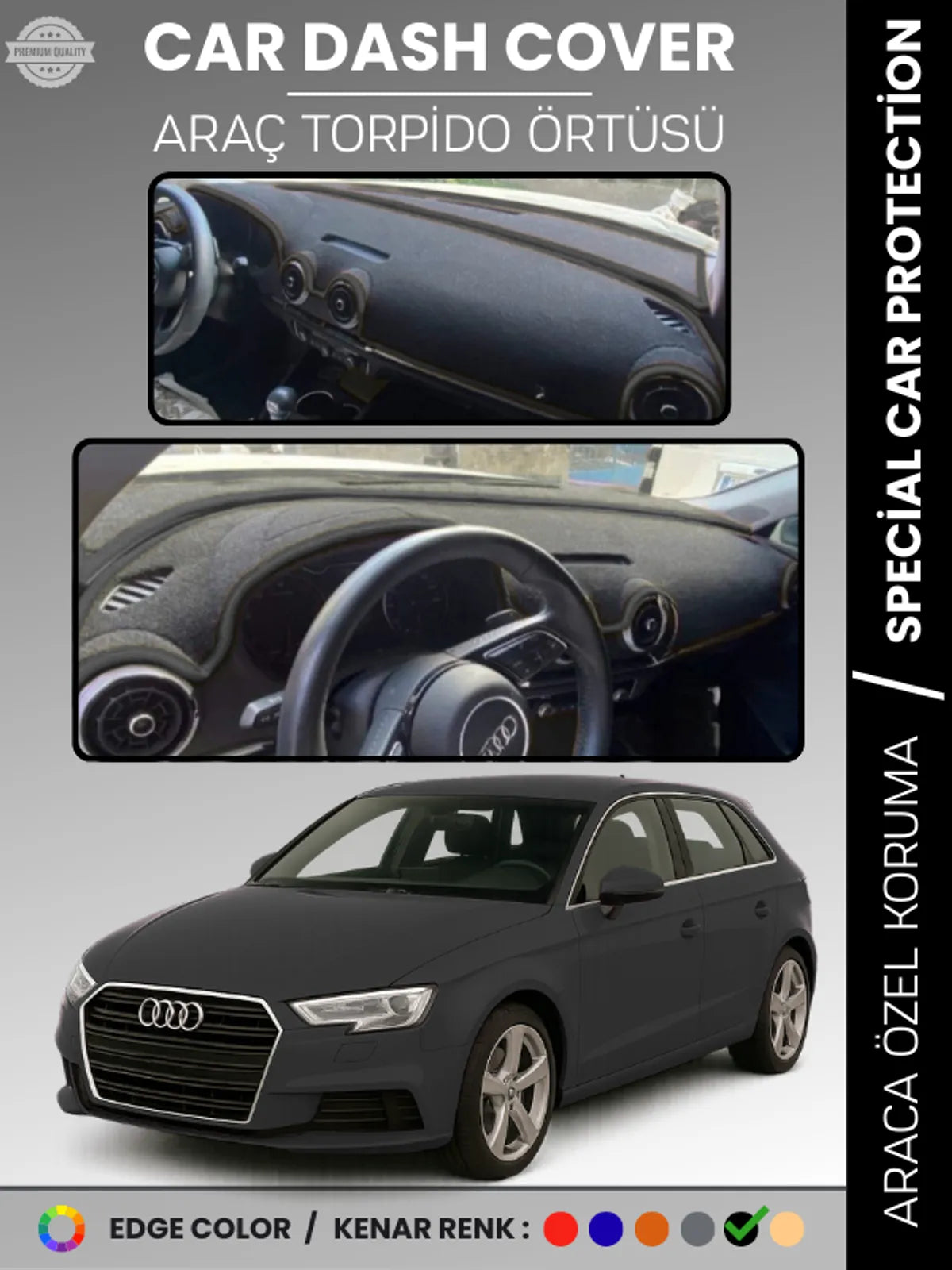 AUDİ A3 (2013-2020) Uyumlu Torpido Örtüsü Araca Özel Ön Göğüs Koruma