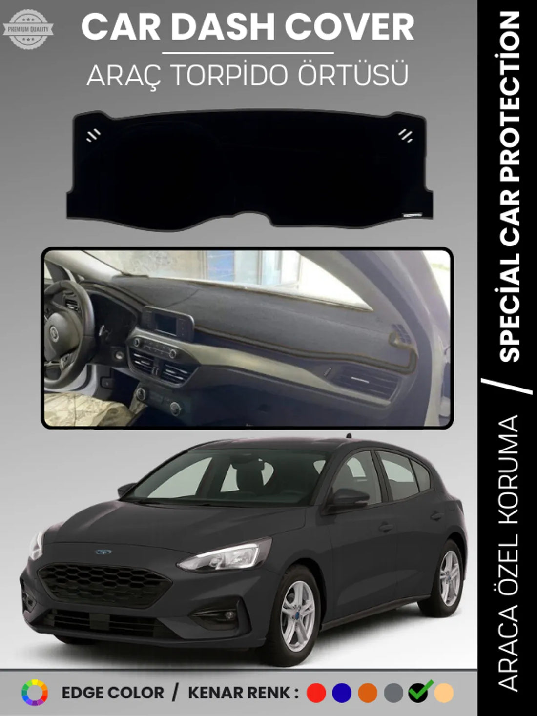 FORD FOCUS 4 (2017-2021) Uyumlu Torpido Örtüsü Araca Özel Ön Göğüs Koruma