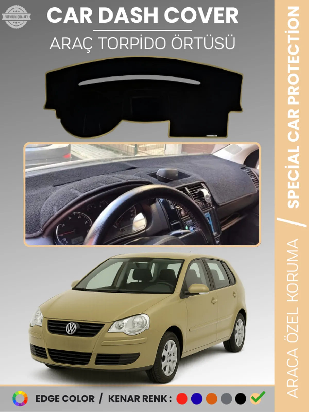 VOLKSWAGEN POLO ÇUKURLU GÖĞÜS (2001-2009) Uyumlu Torpido Örtüsü Araca Özel Ön Göğüs Koruma