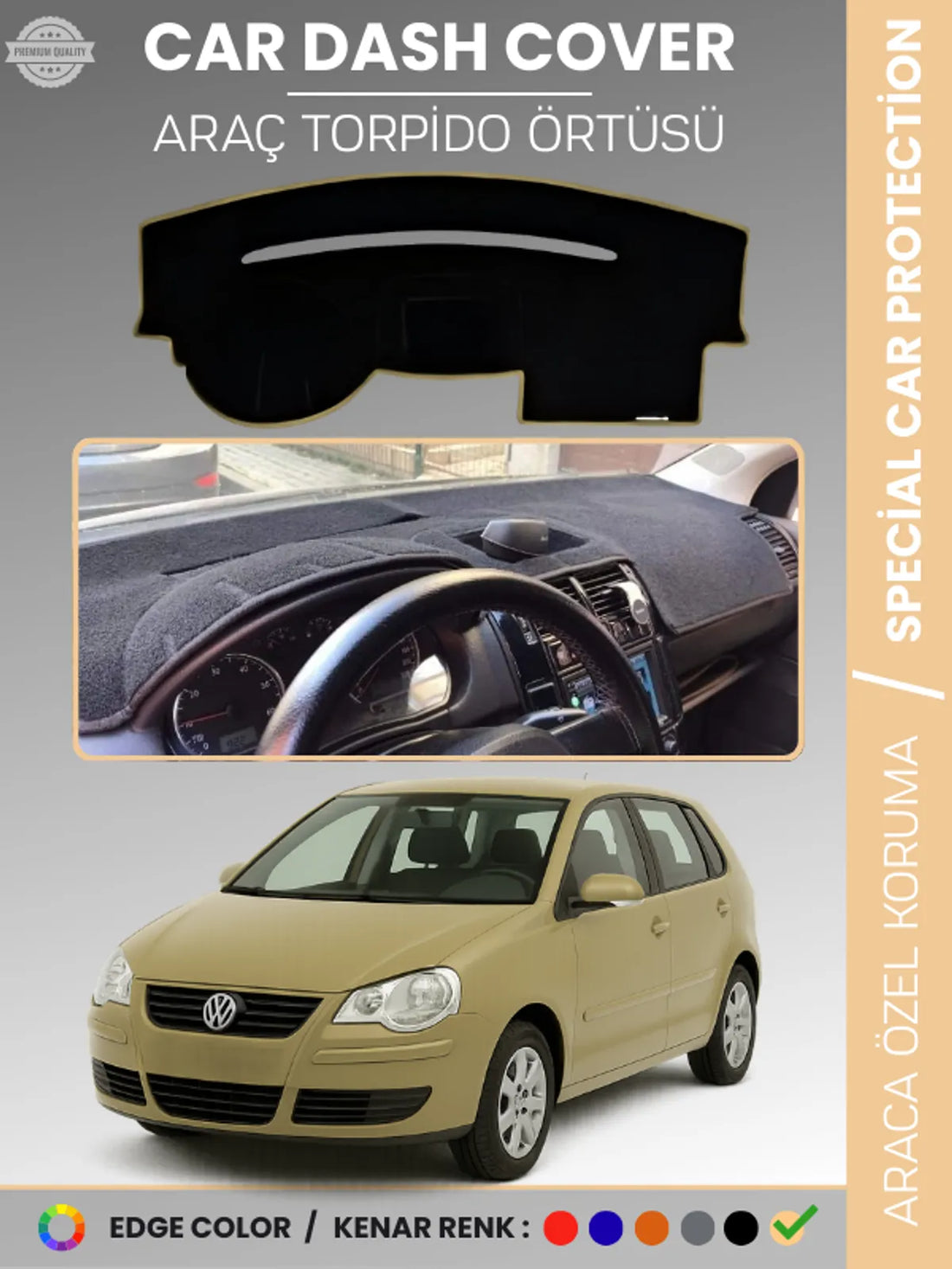 VOLKSWAGEN POLO ÇUKURLU GÖĞÜS (2001-2009) Uyumlu Torpido Örtüsü Araca Özel Ön Göğüs Koruma