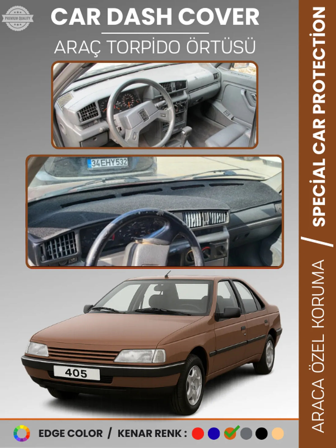 PEUGEOT 405 (1987-1992) Uyumlu Torpido Örtüsü Araca Özel Ön Göğüs Koruma