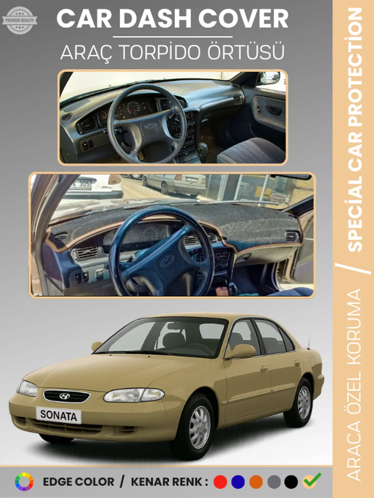 HYUNDAİ SONATA (1993-1998) Uyumlu Torpido Örtüsü Araca Özel Ön Göğüs Koruma
