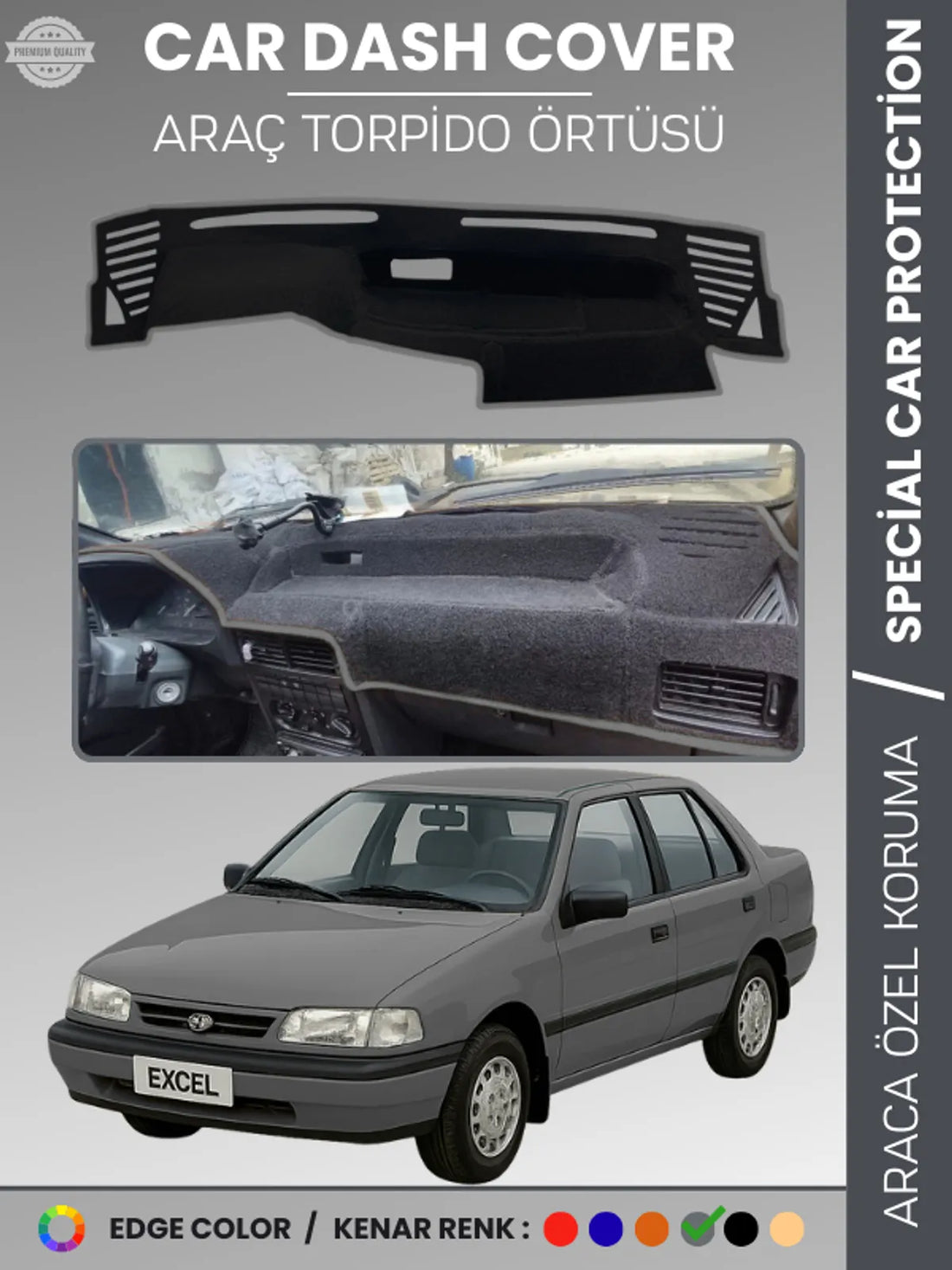 HYUNDAİ EXCEL (1989-1994) Uyumlu Torpido Örtüsü Araca Özel Ön Göğüs Koruma