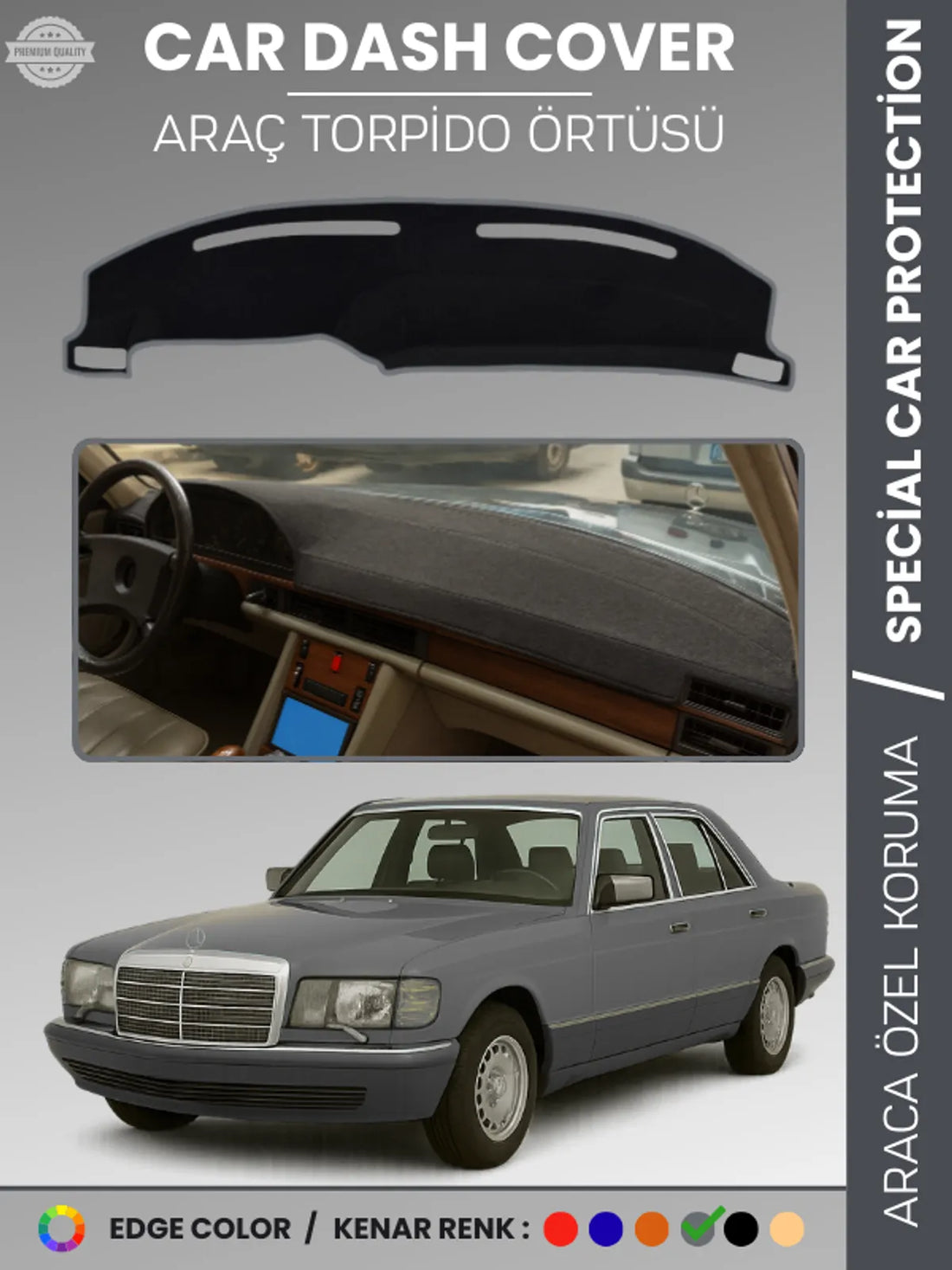 MERCEDES S CLASS W126 (1979-1991) Uyumlu Torpido Örtüsü Araca Özel Ön Göğüs Koruma