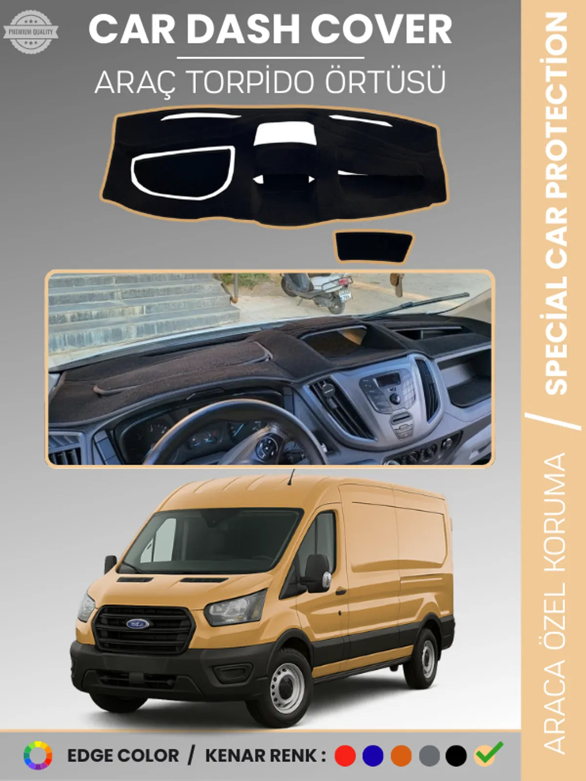 Ford TRANSİT V363 (2014-2019) Uyumlu Torpido Örtüsü Araca Özel Ön Göğüs Koruma