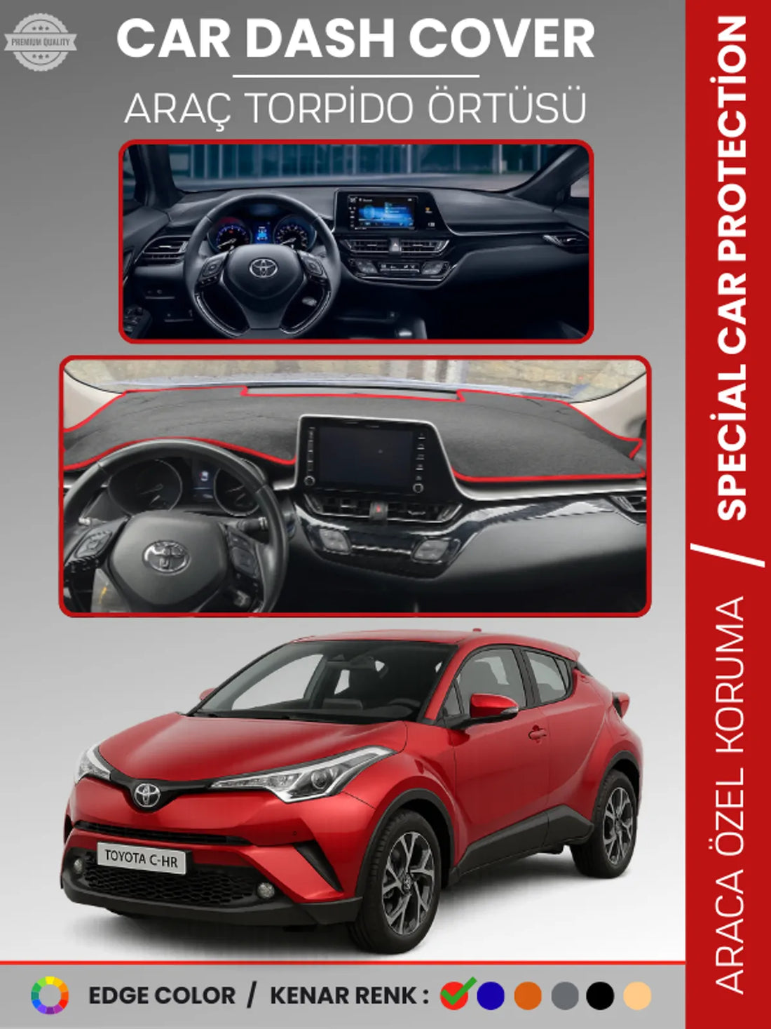 TOYOTA C-HR (2016-2022) Uyumlu Torpido Örtüsü Araca Özel Ön Göğüs Koruma