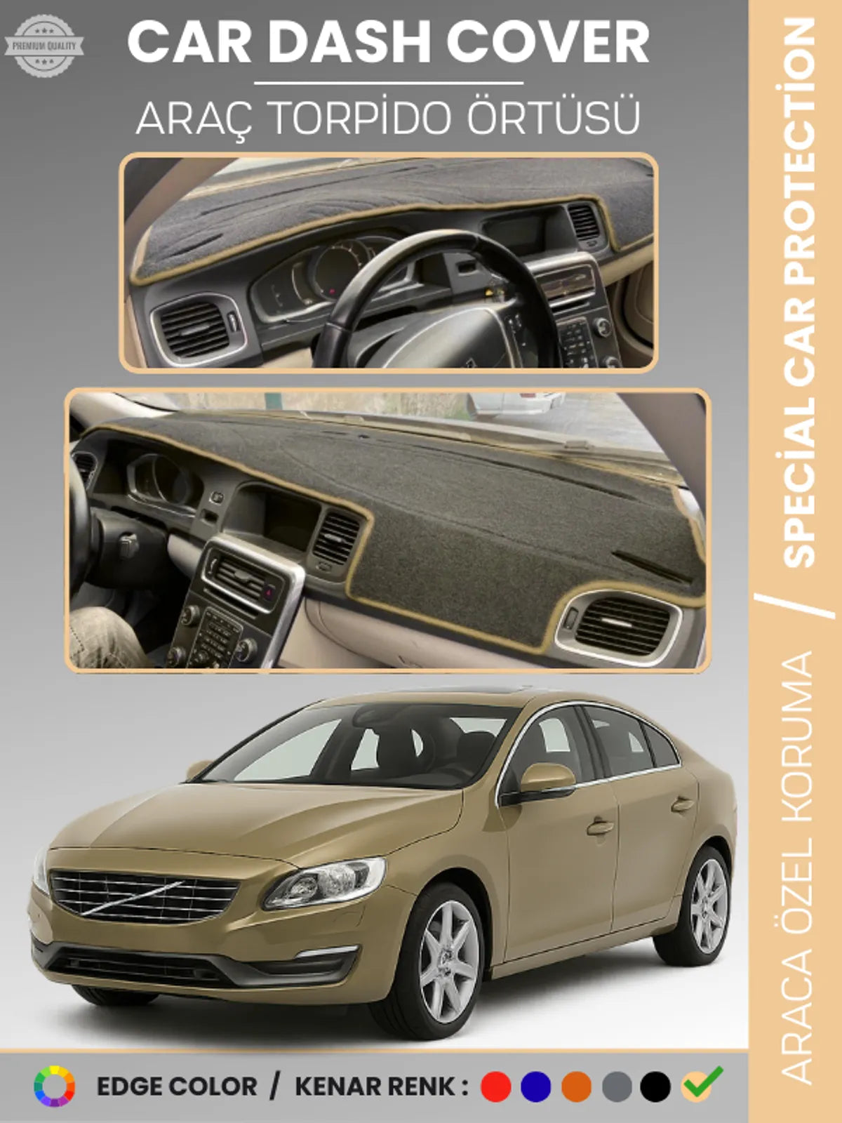 VOLVO S60 (2011-2017) Uyumlu Torpido Örtüsü Araca Özel Ön Göğüs Koruma