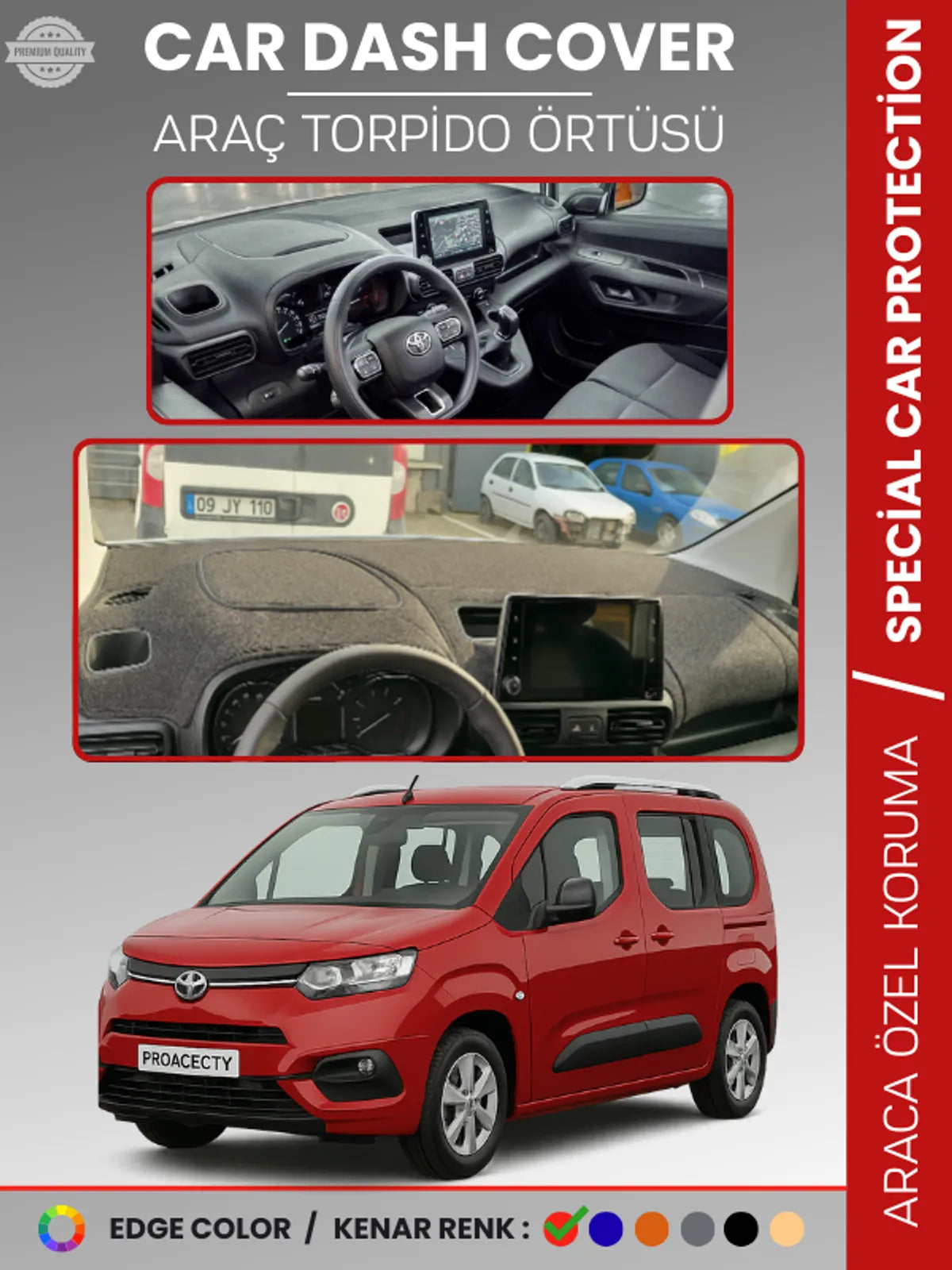 TOYOTA PROACE CITY (2019-2024) Uyumlu Torpido Örtüsü Araca Özel Ön Göğüs Koruma