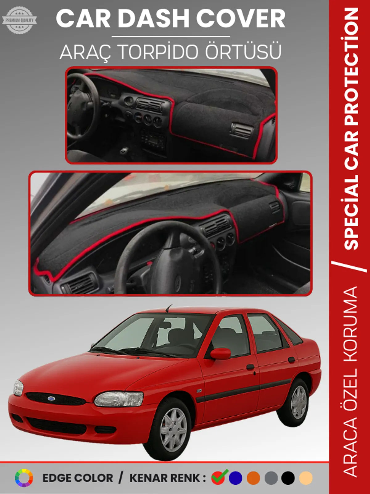 FORD ESCORT (1995-2000) Uyumlu Torpido Örtüsü Araca Özel Ön Göğüs Koruma
