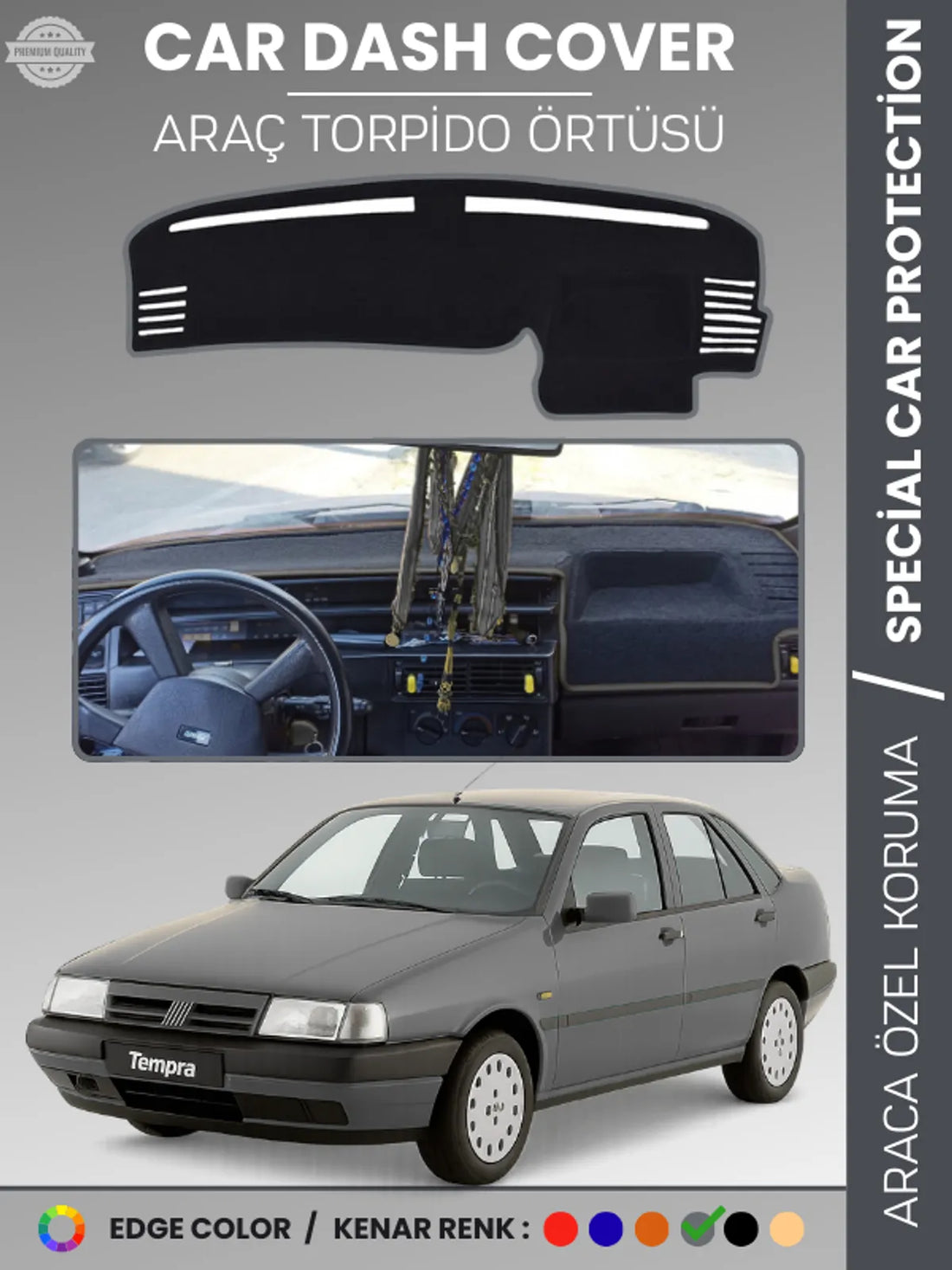 FIAT TEMPRA (1992-1997) Uyumlu Torpido Örtüsü Araca Özel Ön Göğüs Koruma