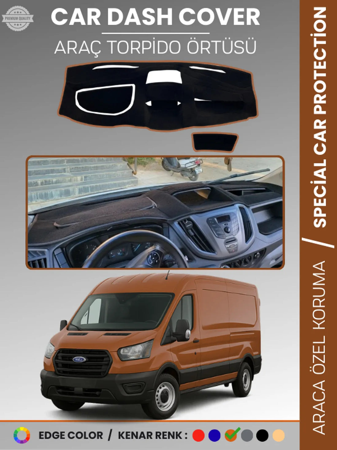 Ford TRANSİT V363 (2014-2019) Uyumlu Torpido Örtüsü Araca Özel Ön Göğüs Koruma