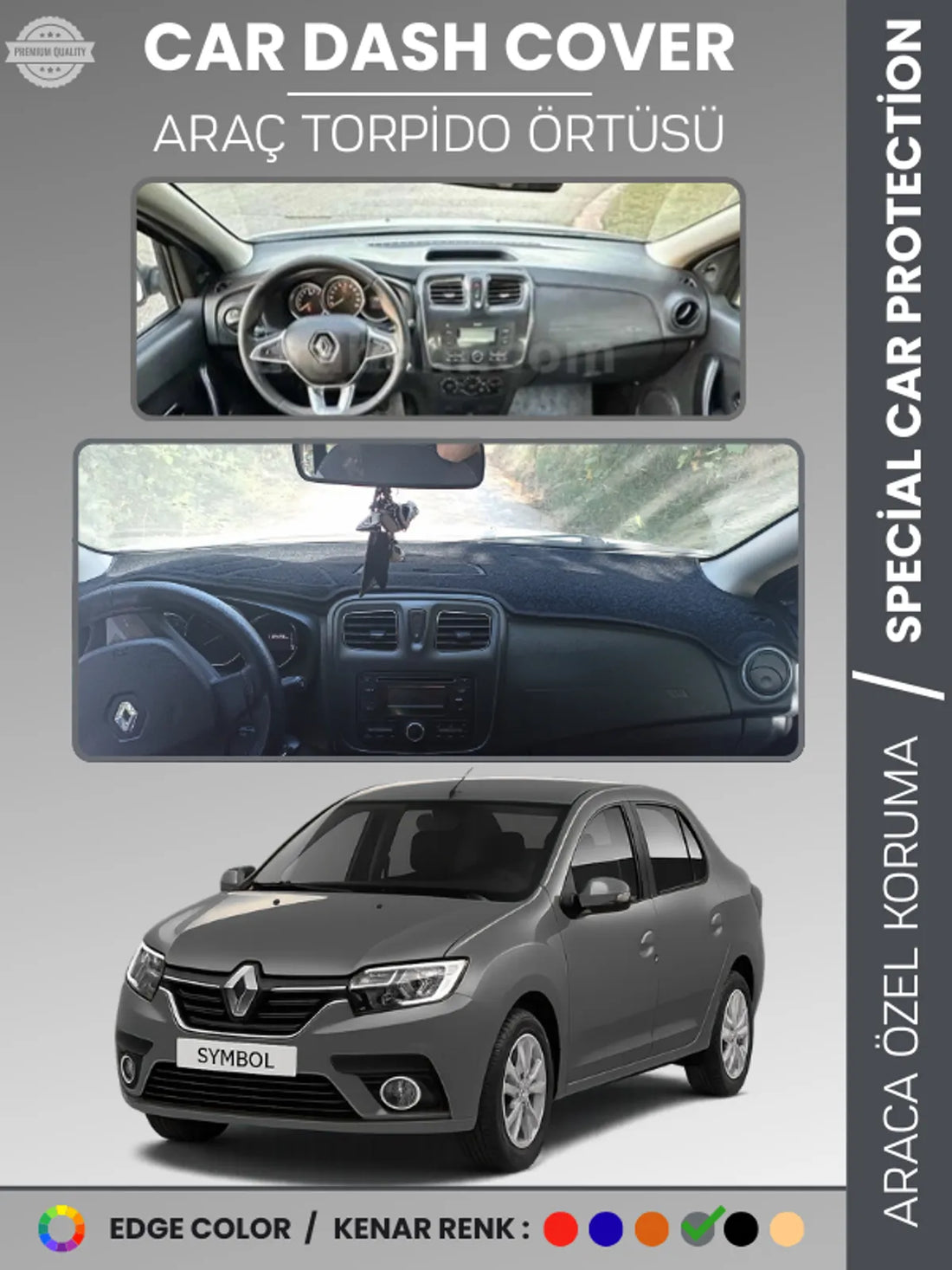 RENAULT SYMBOL 3 SAKLAMA GÖZSÜZ (2013-2021) Uyumlu Torpido Örtüsü Araca Özel Ön Göğüs Koruma
