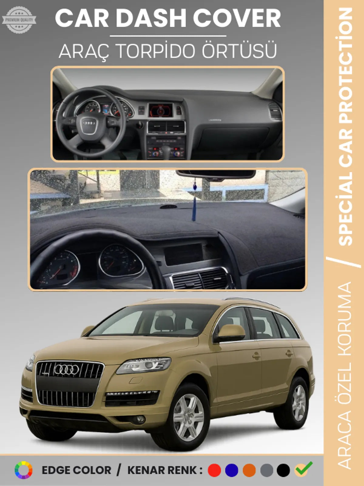 AUDI Q7 (2005-2015) Uyumlu Torpido Örtüsü Araca Özel Ön Göğüs Koruma