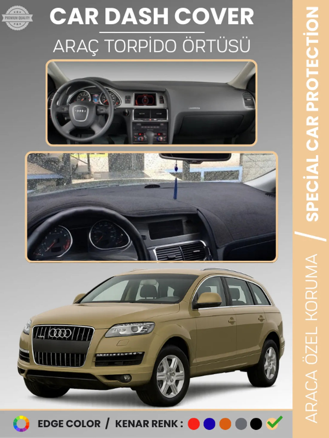 AUDI Q7 (2005-2015) Uyumlu Torpido Örtüsü Araca Özel Ön Göğüs Koruma