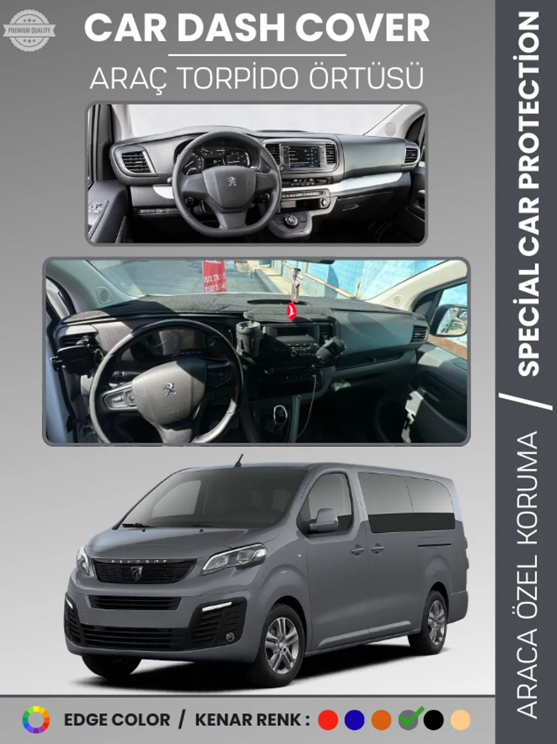 PEUGEOT TRAVELLER (2016-2023) Uyumlu Torpido Örtüsü Araca Özel Ön Göğüs Koruma